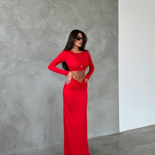 213834 TOPTAN KIRMIZI ETEK TAKIM 213834 TOPTAN KIRMIZI ETEK TAKIM toptan bayan giyim