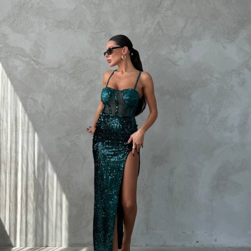 213854 TOPTAN ZÜMRÜT YEŞİL ABİYE toptan bayan giyim