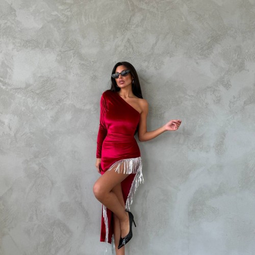 213885 TOPTAN BORDO ELBİSE toptan bayan giyim