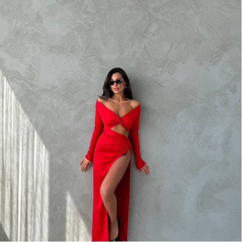 213886 TOPTAN KIRMIZI ELBİSE toptan bayan giyim