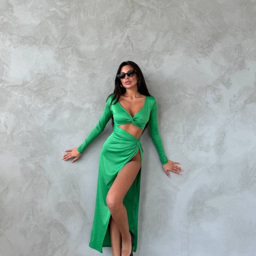 213887 TOPTAN YEŞİL ELBİSE toptan bayan giyim