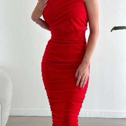 213955 TOPTAN KIRMIZI ELBİSE toptan bayan giyim