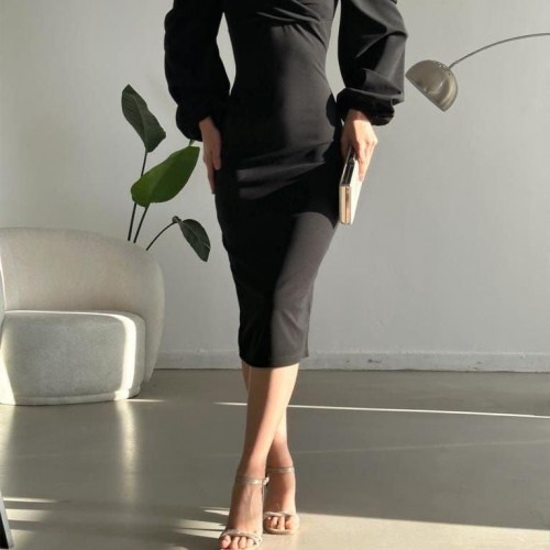 213992 TOPTAN SİYAH ELBİSE toptan bayan giyim