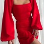 214086 TOPTAN KIRMIZI ELBİSE toptan bayan giyim