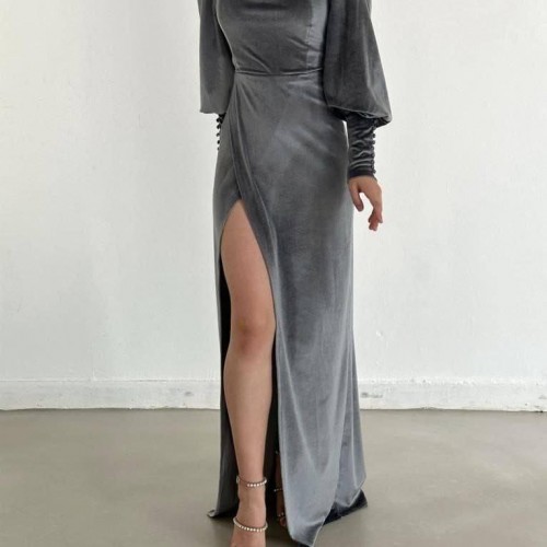 214207 TOPTAN GRİ ABİYE toptan bayan giyim