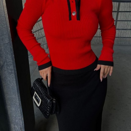 214250 TOPTAN KIRMIZI KAZAK toptan bayan giyim