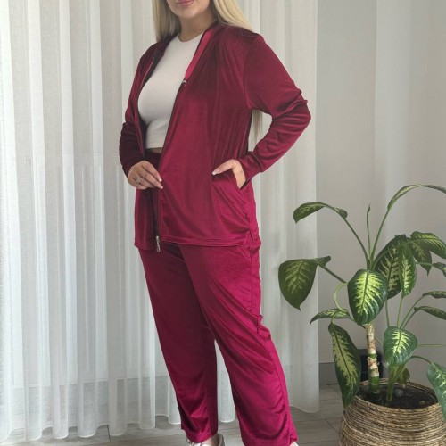 214325 TOPTAN BORDO EŞOFMAN TAKIM toptan bayan giyim