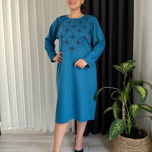 214329 TOPTAN TURKUAZ ELBİSE toptan bayan giyim