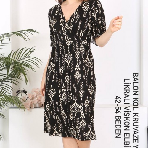 216109 TOPTAN DESENLİ ELBİSE toptan bayan giyim