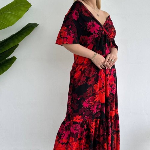 216132 TOPTAN DESENLİ ELBİSE toptan bayan giyim