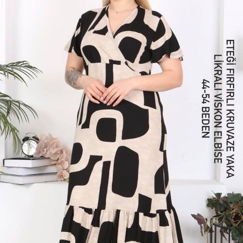 216134 TOPTAN DESENLİ ELBİSE toptan bayan giyim