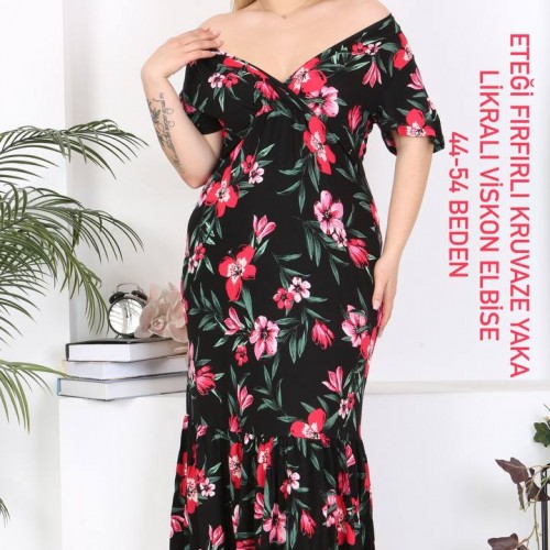 216135 TOPTAN DESENLİ ELBİSE toptan bayan giyim