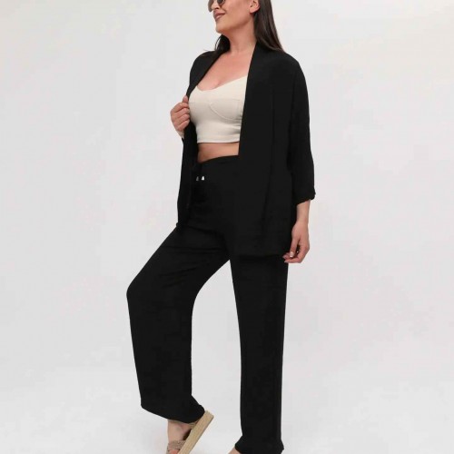 216194 TOPTAN SİYAH PANTOLON TAKIM toptan bayan giyim