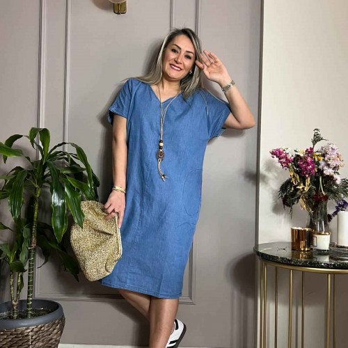 216211 TOPTAN MAVİ ELBİSE toptan bayan giyim