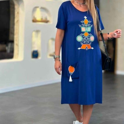 216336 TOPTAN MAVİ ELBİSE toptan bayan giyim