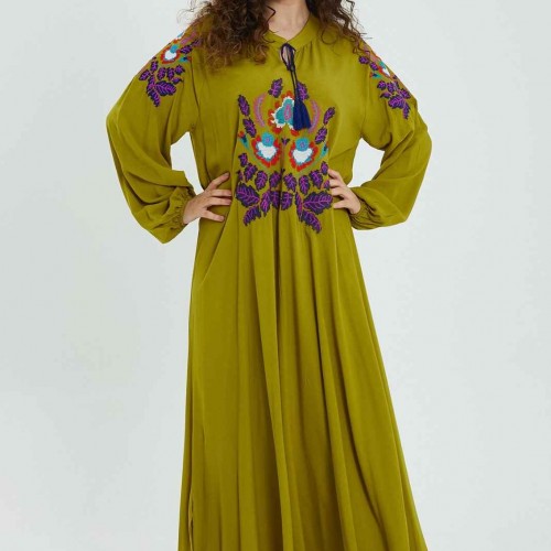 216339 TOPTAN YEŞİL ELBİSE toptan bayan giyim