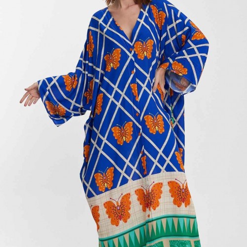 216371 TOPTAN DESENLİ ELBİSE toptan bayan giyim