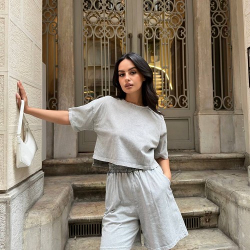 216484 TOPTAN GRİ ŞORT TAKIM toptan bayan giyim