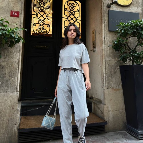 216485 TOPTAN GRİ EŞOFMAN TAKIM toptan bayan giyim