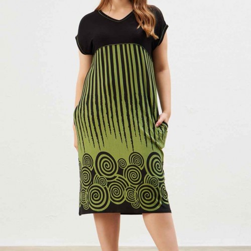 216638 TOPTAN DESENLİ ELBİSE toptan bayan giyim