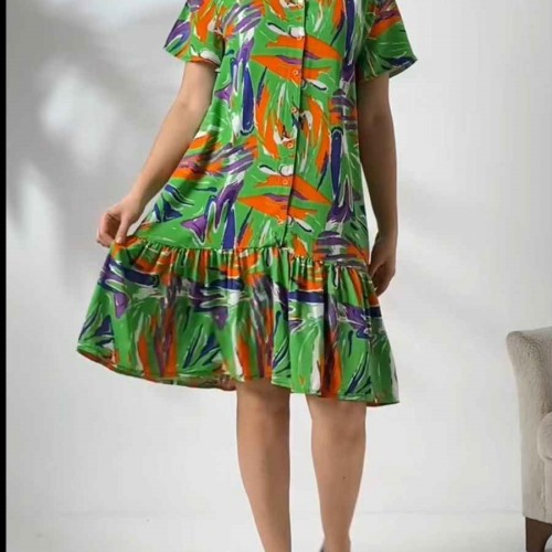 216785 TOPTAN DESENLİ ELBİSE toptan bayan giyim