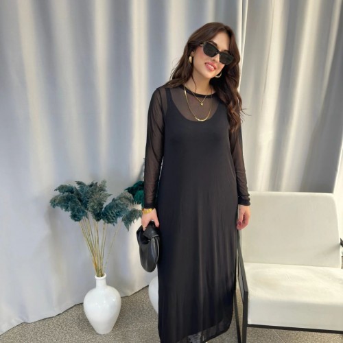 216988 TOPTAN SİYAH ELBİSE toptan bayan giyim