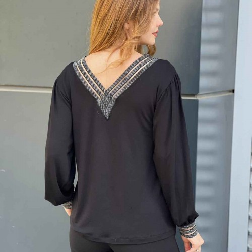 217187 TOPTAN SİYAH BLUZ toptan bayan giyim