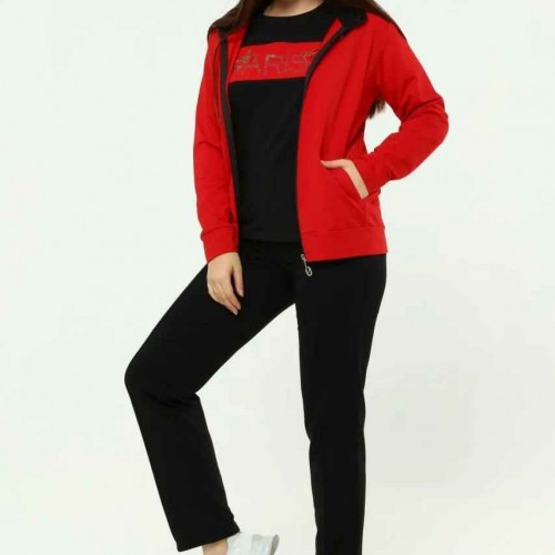 217549 TOPTAN KIRMIZI EŞOFMAN TAKIM toptan bayan giyim