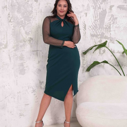 217746 TOPTAN ZÜMRÜT YEŞİL ELBİSE toptan bayan giyim