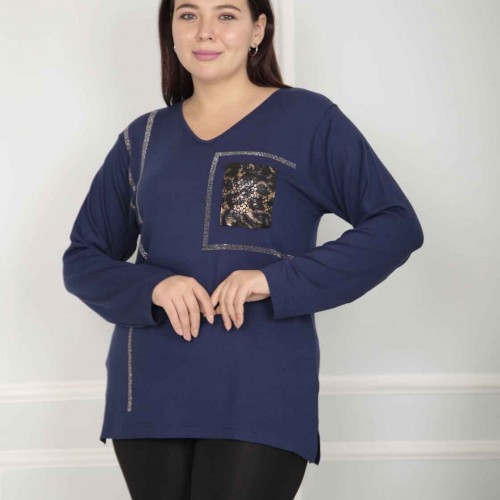 217824 TOPTAN LACİVERT BLUZ toptan bayan giyim