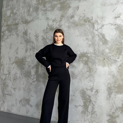 218224 TOPTAN SİYAH PANTOLON TAKIM toptan bayan giyim