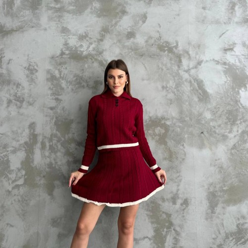 218241 TOPTAN BORDO ETEK TAKIM toptan bayan giyim