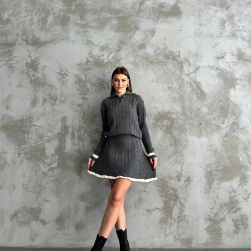 218243 TOPTAN GRİ ETEK TAKIM toptan bayan giyim