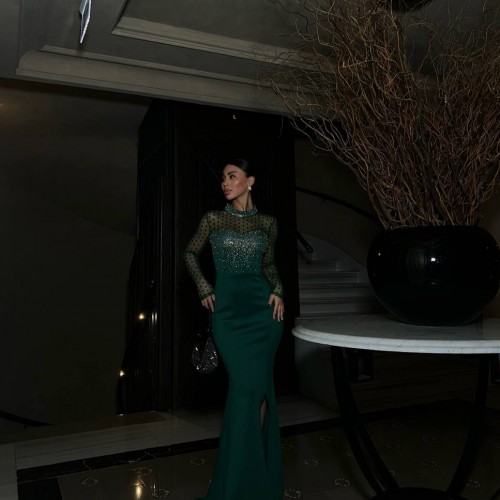 218453 TOPTAN ZÜMRÜT YEŞİL ABİYE toptan bayan giyim