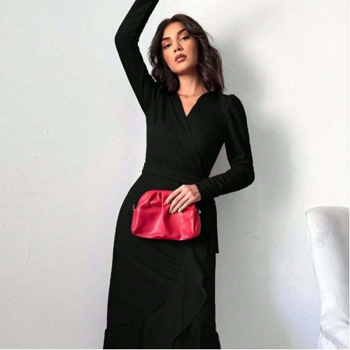 218478 TOPTAN SİYAH ELBİSE toptan bayan giyim