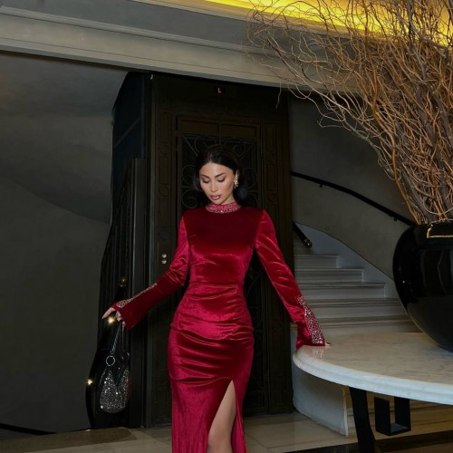 218489 TOPTAN BORDO ABİYE toptan bayan giyim