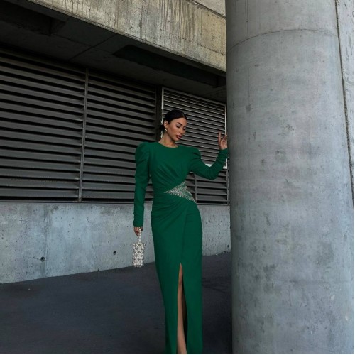 218615 TOPTAN ZÜMRÜT YEŞİL ABİYE toptan bayan giyim