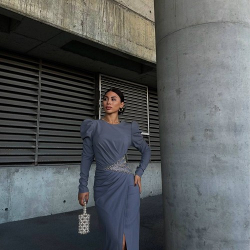 218618 TOPTAN GRİ ABİYE toptan bayan giyim