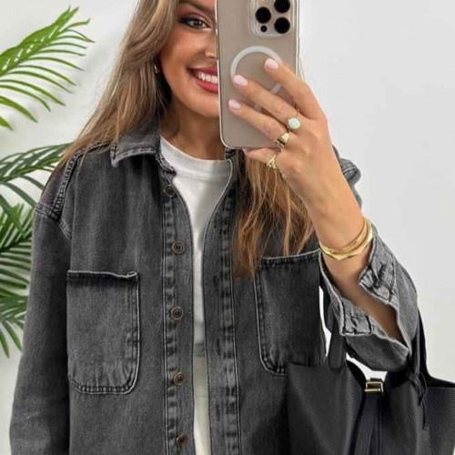 218728 TOPTAN SİYAH GÖMLEK toptan bayan giyim