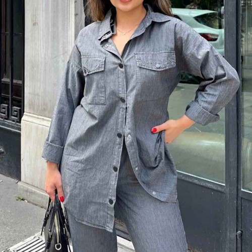 218763 TOPTAN GRİ PANTOLON TAKIM toptan bayan giyim