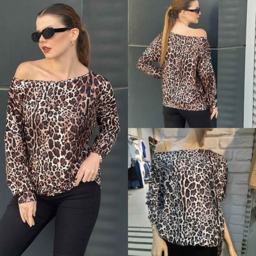 218774 TOPTAN LEOPAR BLUZ toptan bayan giyim