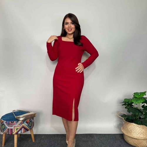 218797 TOPTAN KIRMIZI ELBİSE toptan bayan giyim