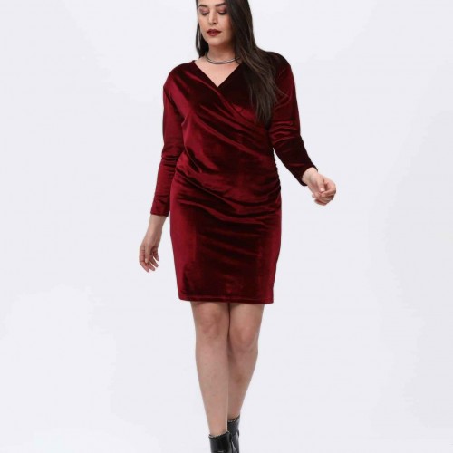 218815 TOPTAN BORDO ELBİSE toptan bayan giyim