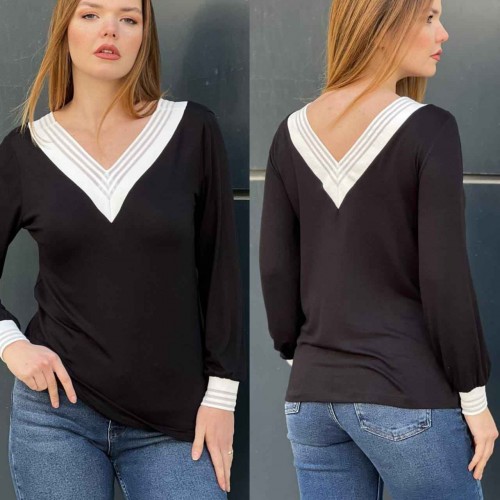 218988 TOPTAN SİYAH BLUZ toptan bayan giyim