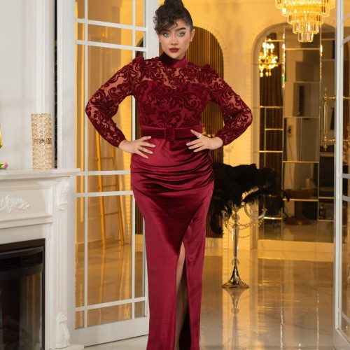 219660 TOPTAN BORDO ABİYE toptan bayan giyim