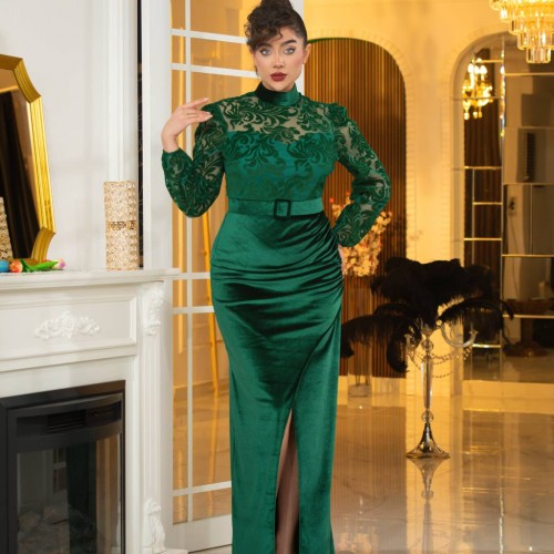 219661 TOPTAN ZÜMRÜT YEŞİL ABİYE toptan bayan giyim