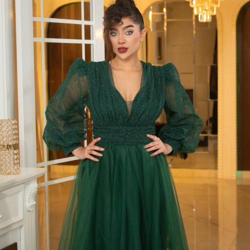 219663 TOPTAN ZÜMRÜT YEŞİL ABİYE toptan bayan giyim