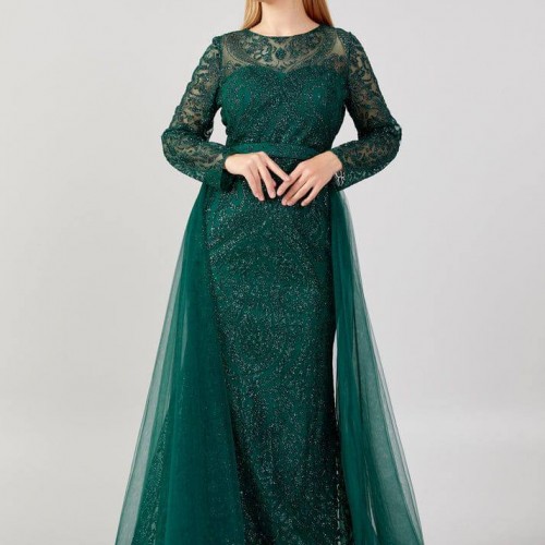 219718 TOPTAN ZÜMRÜT YEŞİL ABİYE toptan bayan giyim