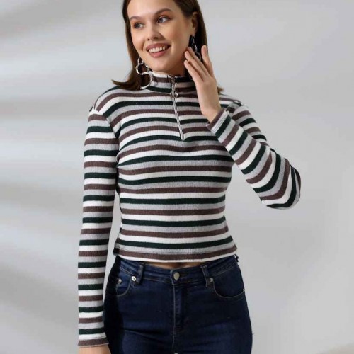 219826 TOPTAN ÇİZGİLİ BLUZ toptan bayan giyim