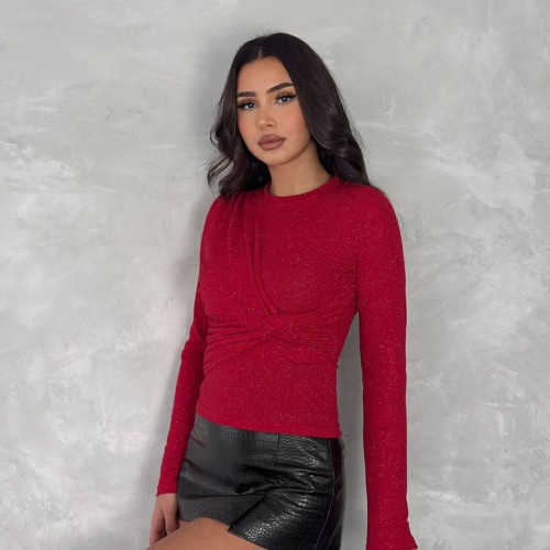 219924 TOPTAN KIRMIZI BLUZ toptan bayan giyim